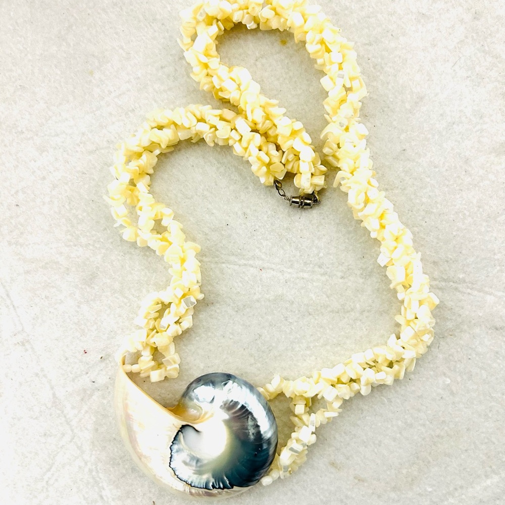 Stone and Blue Shell Multi Strand Necklace